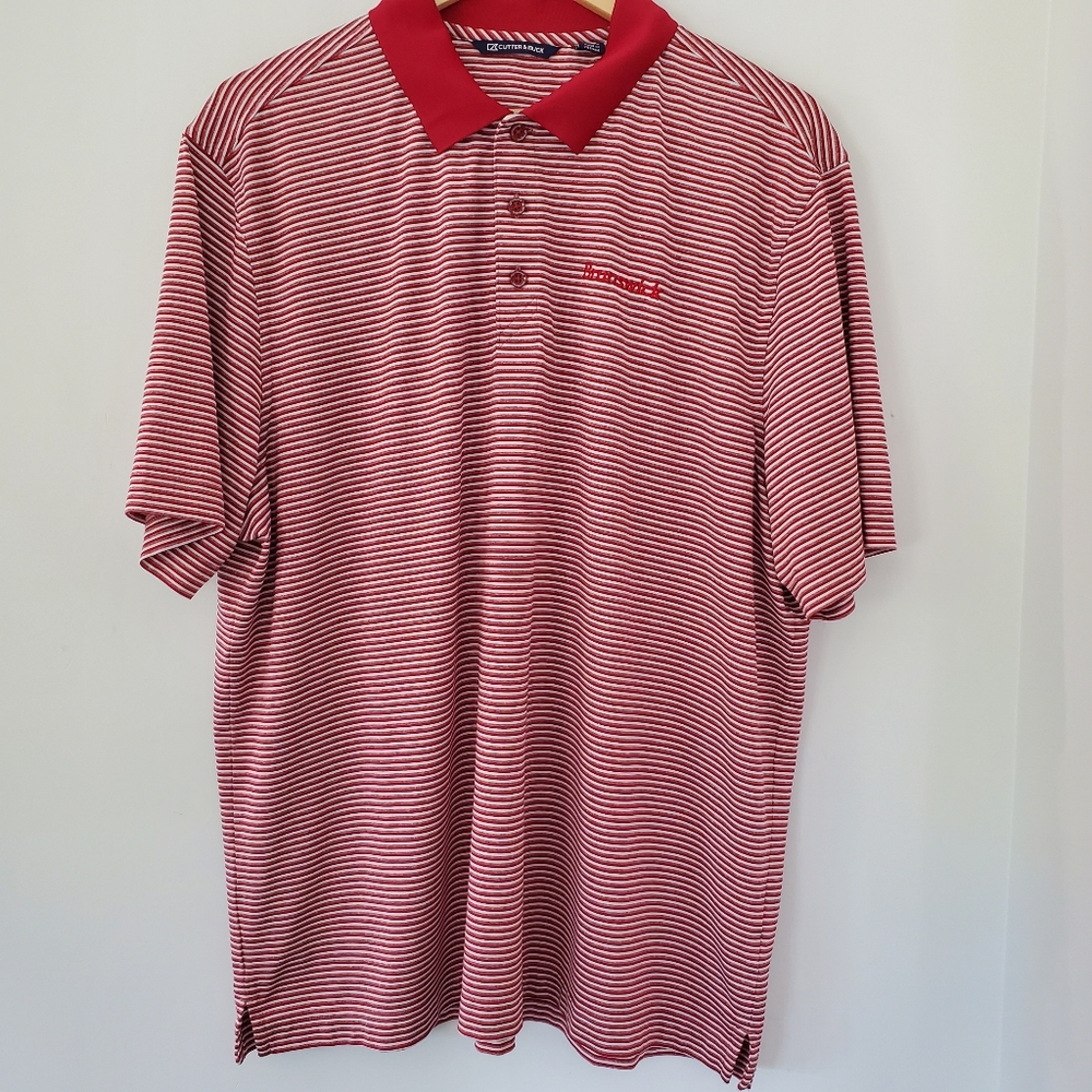 CUTTER & BUCK XL Red White Stripe SS Polo Shirt NWOT "Brunswick" Comfy Golf